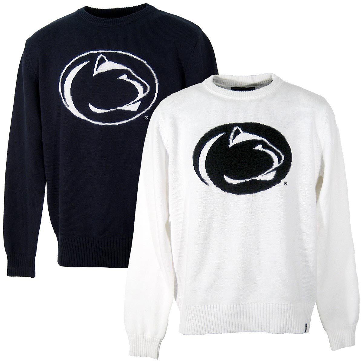 navy and white crew neck sweaters with Penn State Athletic Logos